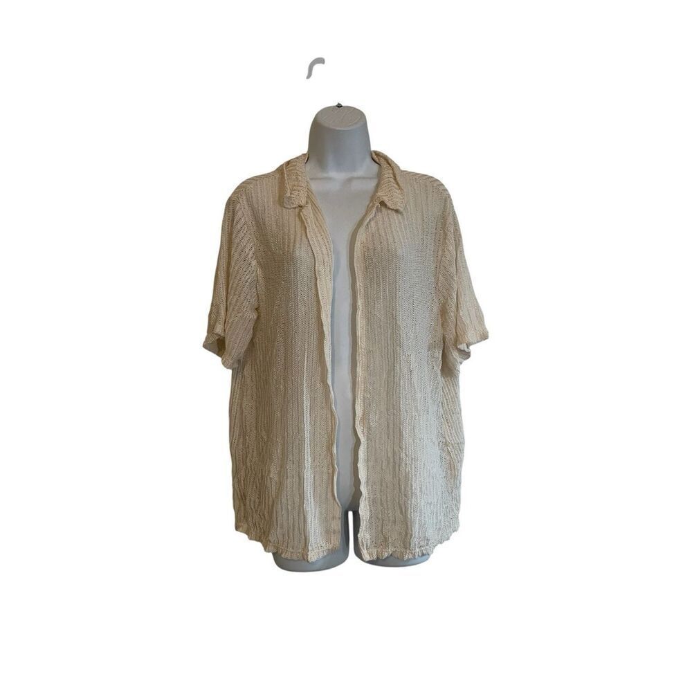 Boutique Bikini Cover Up Open Blouse Open Knit Ivory White